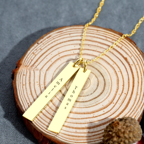 Engraved Bar Necklace 18k Gold Plated