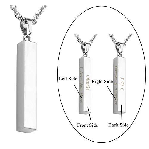 3D Engraved Bar Necklace Sterling Silver