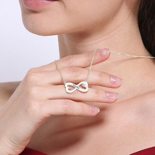 Engraved Silver Infinity Heart Necklace
