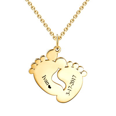 Personalized Baby Feet Necklace 18k Gold Plated