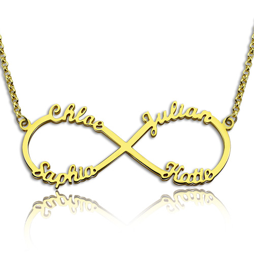 Infinity Necklace Four Names - Gold Plated