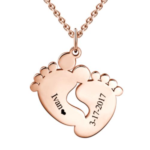 Personalized Baby Feet Necklace Rose Gold