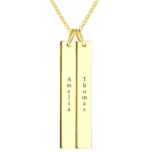 Engraved Bar Necklace 18k Gold Plated