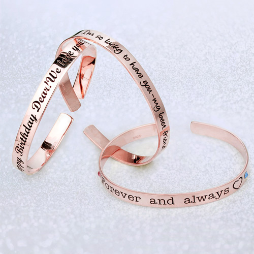 Engraved Bangle With Birthstones In Rose Gold