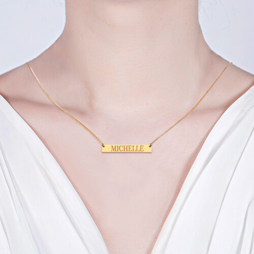 Engraved Bar Necklace Gold Plated Silver