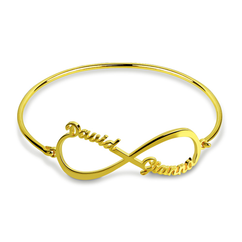 Infinity Two Names Bangle Gold Plated
