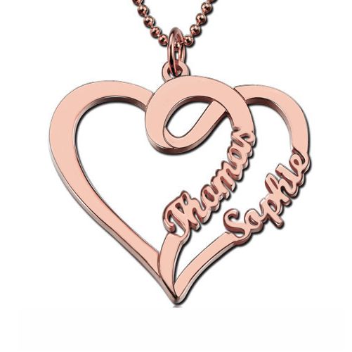 Love Heart Necklace With Two Names In Rose Gold