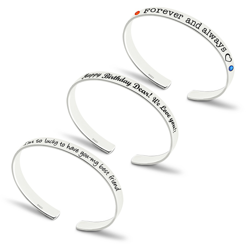 Engraved Bangle With Birthstones Silver