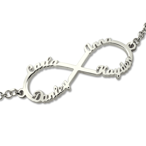 Infinity Four Names Bracelet In Sterling Silver