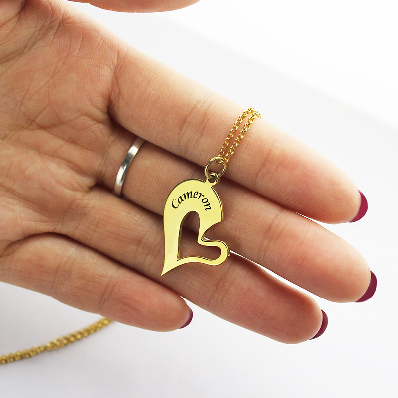 Breakable Heart Name Necklace for Couples in Gold