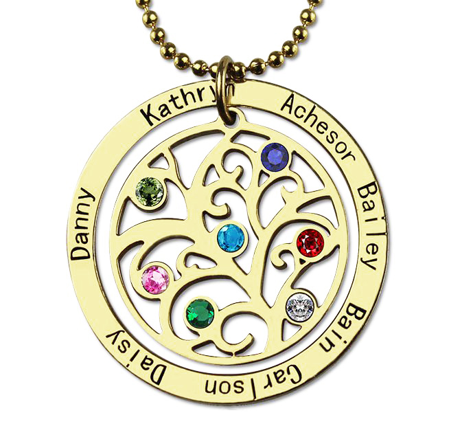 Family Tree Birthstone Necklace In Gold