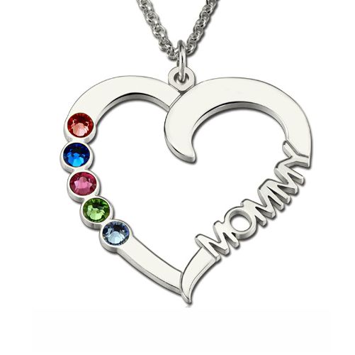 Sterling Silver Birthstone Heart Necklace