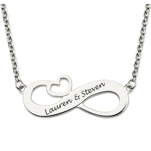 Engraved Infinity Heart Necklace Sterling Silver