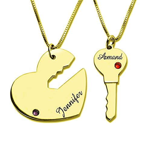 Engraved Breakable Heart Name Necklace for Couples 18k Gold Plated