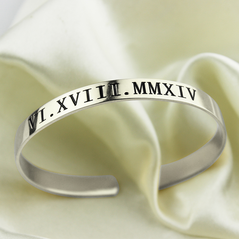 Personalized Roman Numeral Date Cuff Bracelet