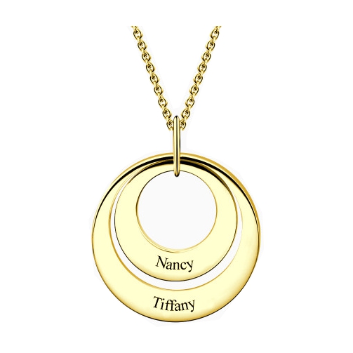 Engraved Two Disc Necklace 14k Gold Plated Silver