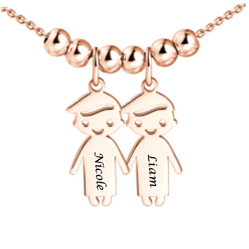 Mother's Necklace with 2-5 Children Charms Rose Gold Plated