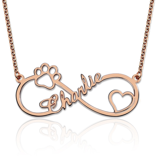 Customized Infinity Paw Print Name Necklace