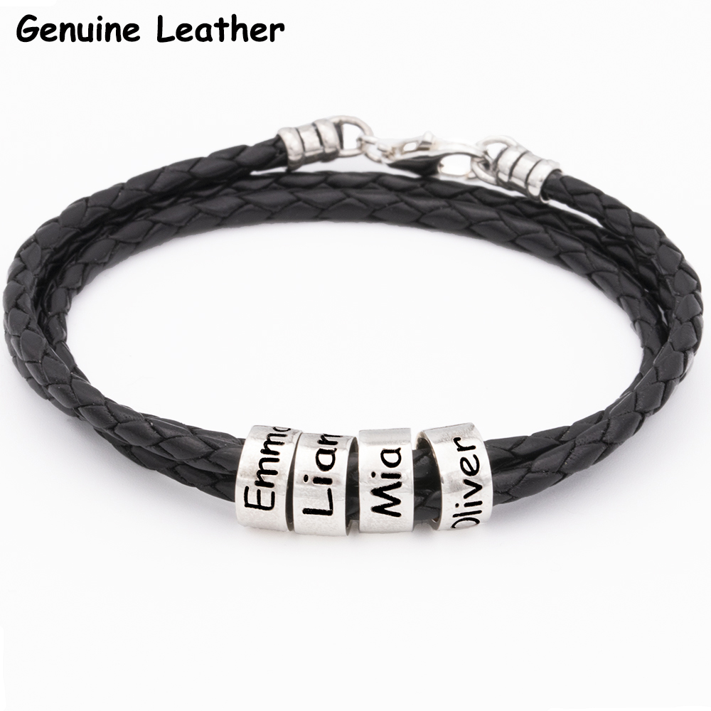 Men Braided Black Leather Bracelet2
